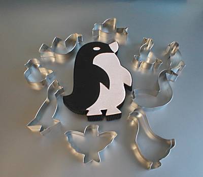 handmade Penquin box and 9 bird cookie cutters